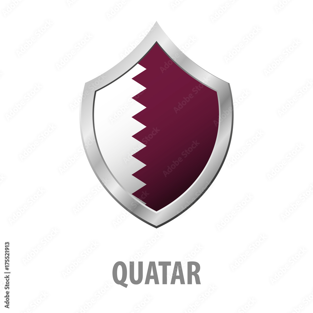 Quatar flag on metal shiny shield vector illustration. Quatar flag on metal shiny shield vector illustration.