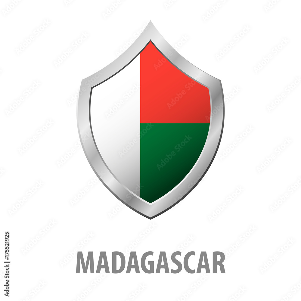Madagascar flag on metal shiny shield vector illustration. Madagascar flag on metal shiny shield vector illustration.