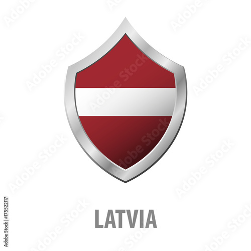 Free Download Latvia flag on metal shiny shield vector illustration. - GFXLoad