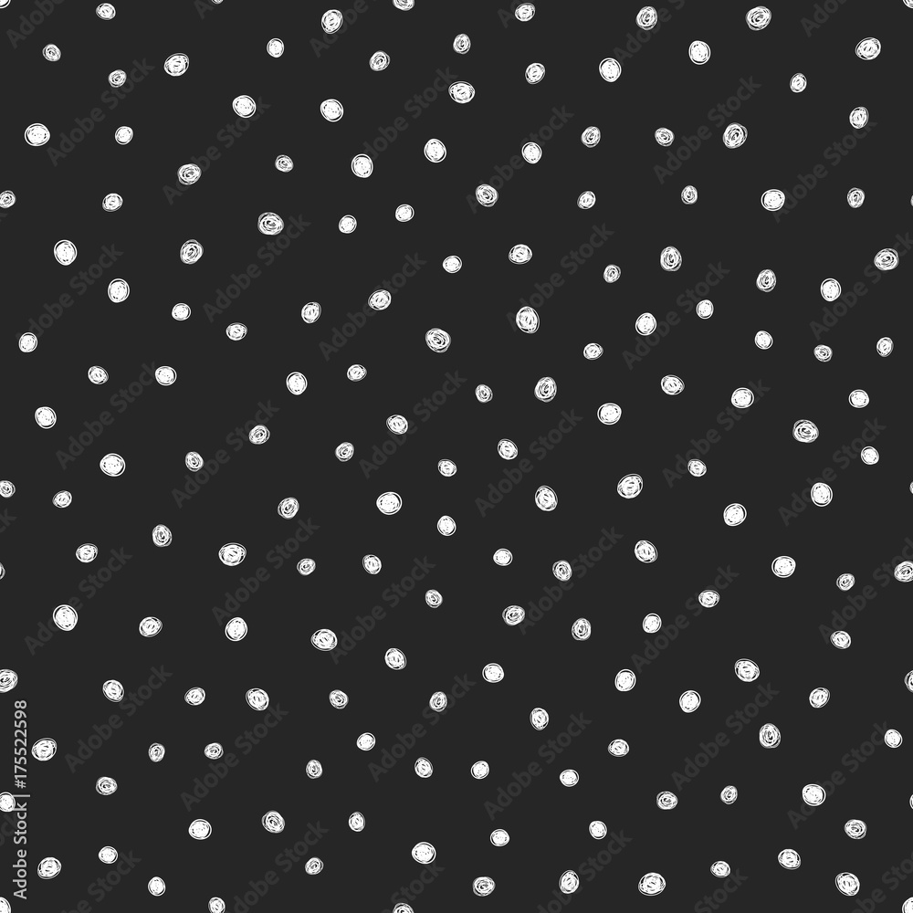 White round scribbles on black background. Modern seamless pattern. White round scribbles on black background. Modern seamless pattern.
