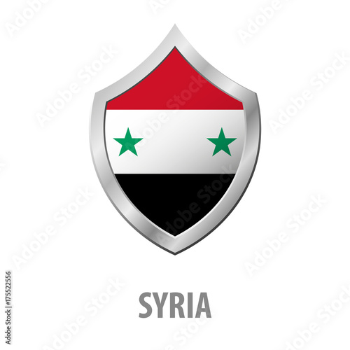 Free Download Syria flag on metal shiny shield vector illustration. - GFXLoad