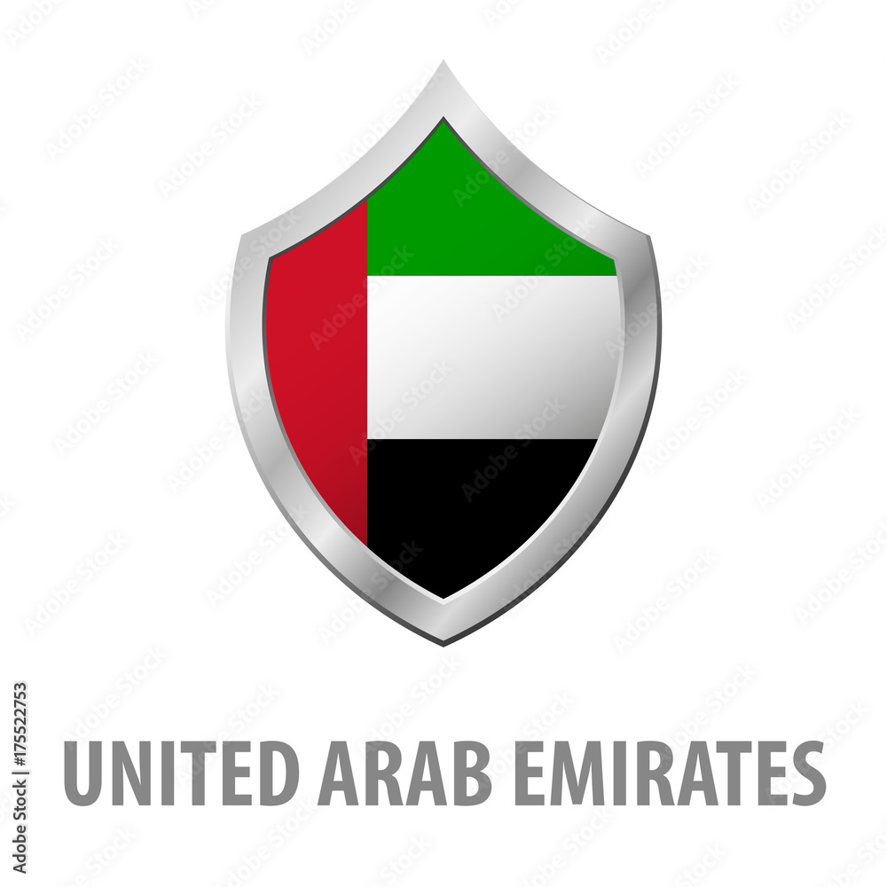 United Arab Emirates flag on metal shiny shield vector illustration. United Arab Emirates flag on metal shiny shield vector illustration.