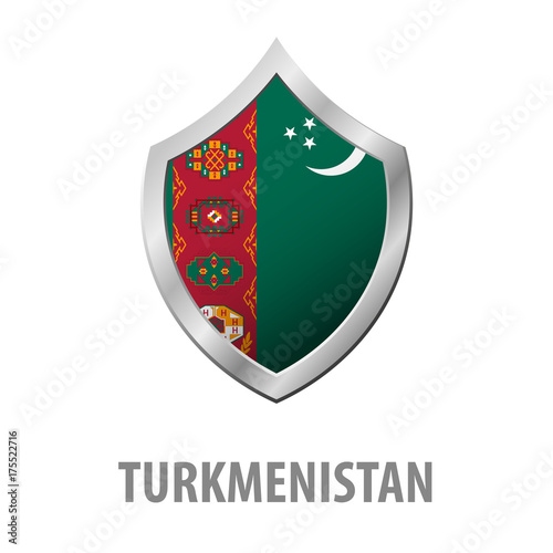 Turkmenistan flag on metal shiny shield vector illustration.