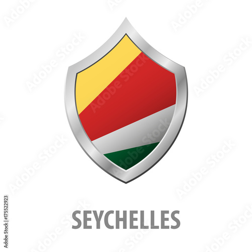 Free Download Seychelles flag on metal shiny shield vector illustration. - GFXLoad