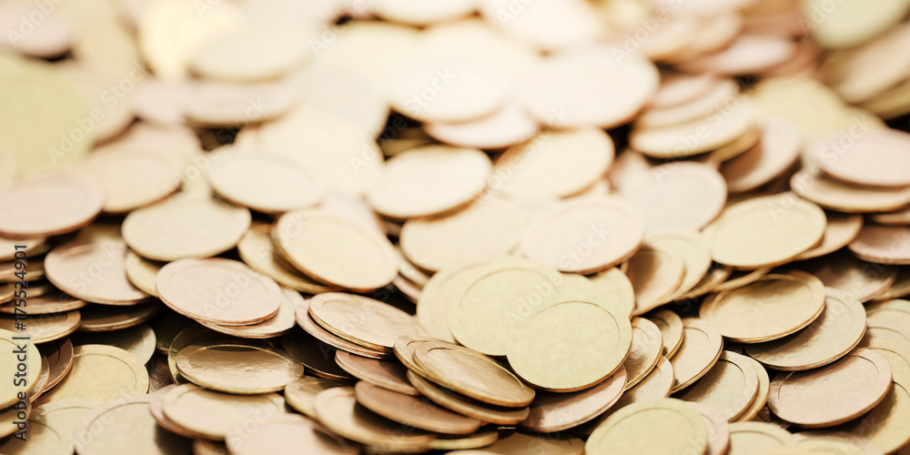 Infinite golden coins horizontal background, realistic texture, original 3d rendering background Infinite golden coins horizontal background, realistic texture, original 3d rendering background
