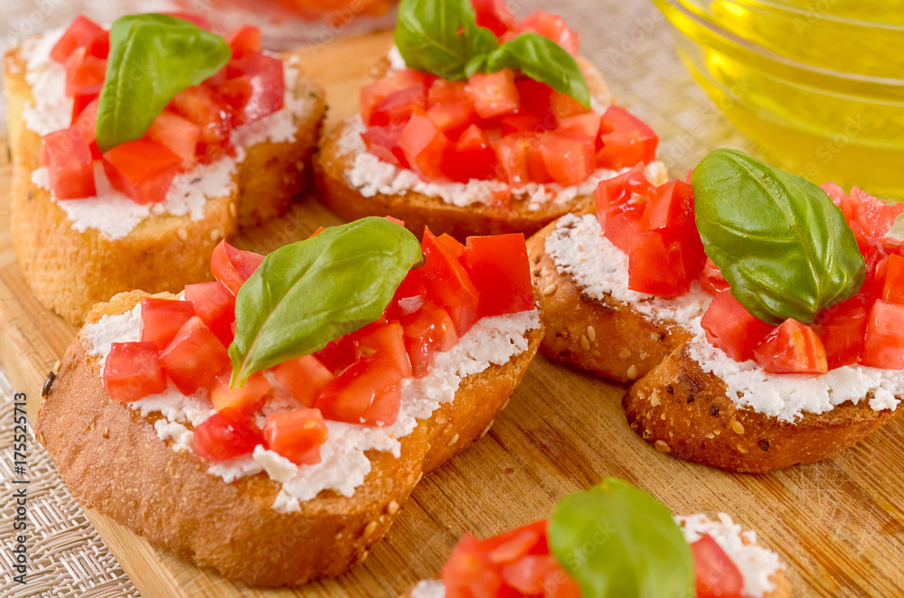 bruschetta with tomato on table bruschetta with tomato on table