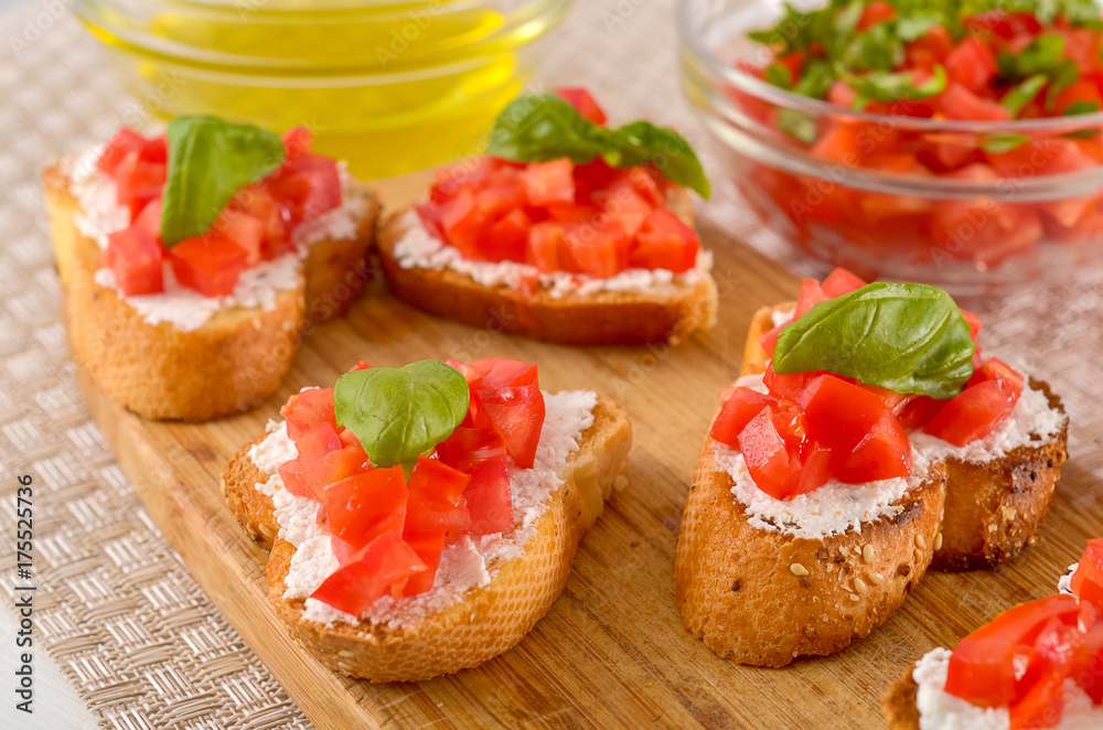 bruschetta with tomato on table bruschetta with tomato on table