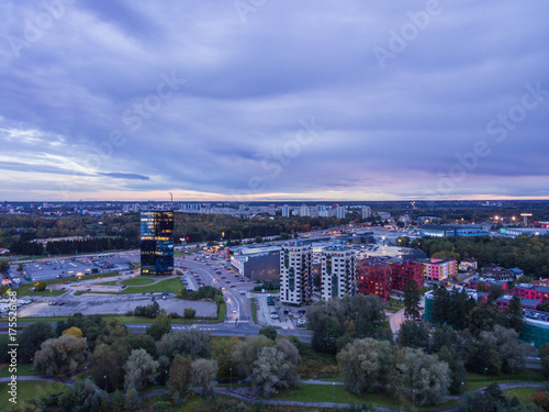 Aerial view of City Tallinn, Estonia district Oismae-Kakumae,in the evening