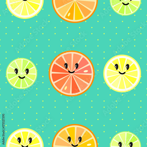Seamless pattern with oranges, lemons and limes. Vector.