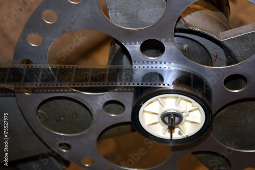 a reel of an old projection apparatus with a film.