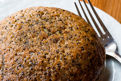 Turkish Dessert Revani with Poppy seeds and Sherbet photo