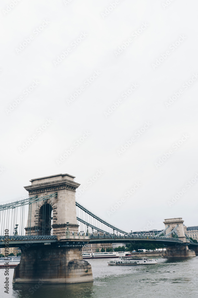 Obraz premium Chain bridge on Danube river in Budapest city Hungary