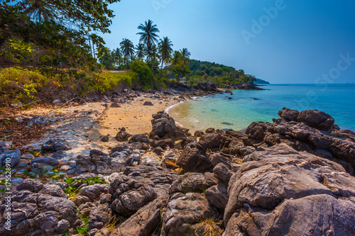 Pebble beach with huge stones. Lanta. Krabi, Thailand. © Valery Bocman