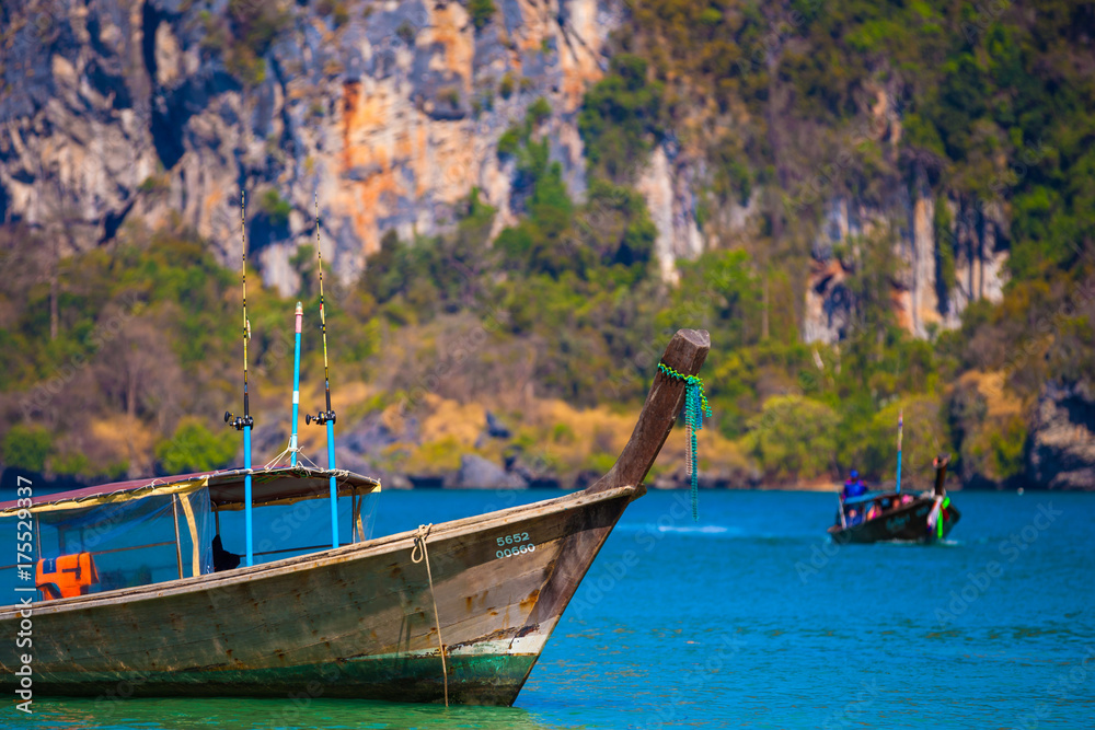 Transport boat in the bay. Krabi, Thailand.