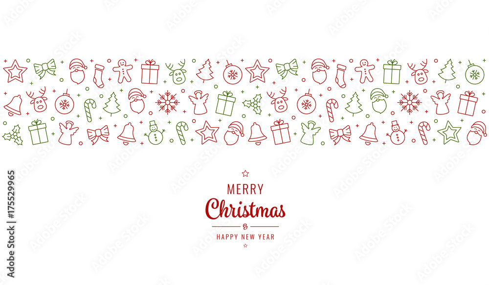 christmas greeting ornament icons element banner red green isolated background