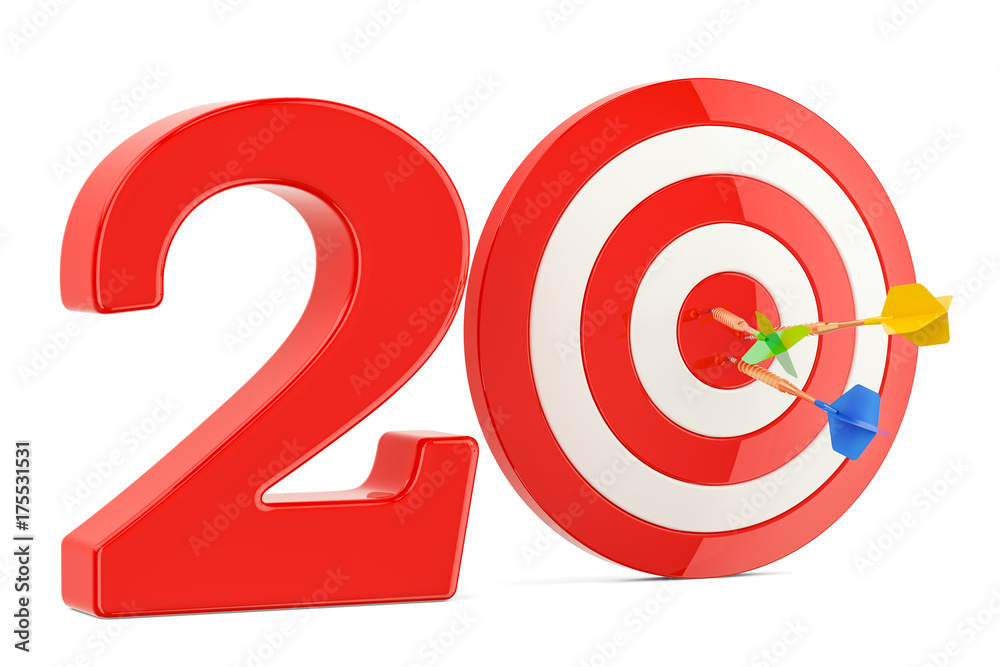 Target 20, success and achievement concept. 3D rendering Target 20, success and achievement concept. 3D rendering