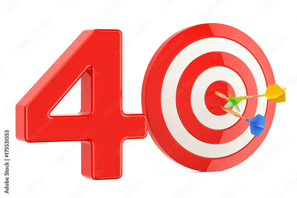 Target 40, success and achievement concept. 3D rendering Target 40, success and achievement concept. 3D rendering