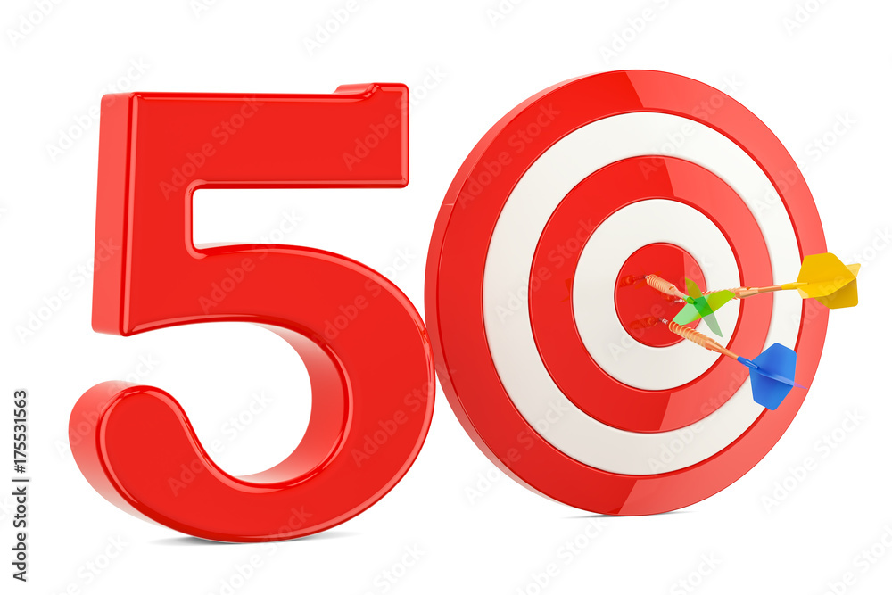 Target 50, success and achievement concept. 3D rendering Target 50, success and achievement concept. 3D rendering