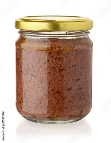 Glass jar of black olive paste