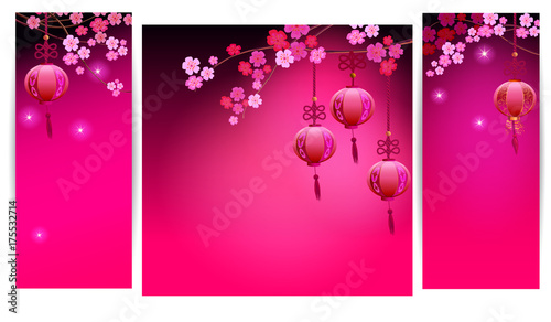 Spring background with sakura tree blossom.