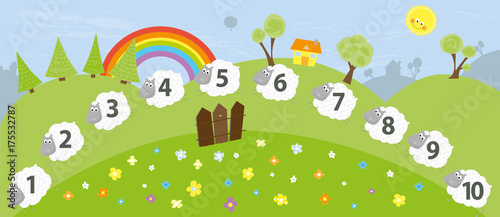 Obraz na płótnie sheep and numbers 1 - 10 / educational vector illustration for children w salonie