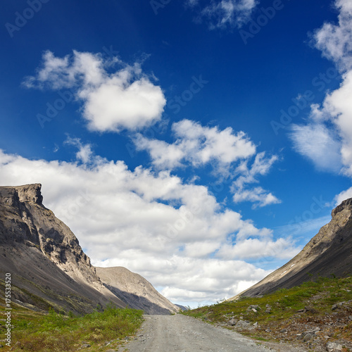 Road in the mountains of Khibiny, Kola Peninsula, Russia.