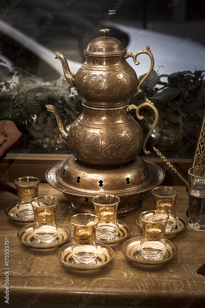 Double teapot with a set of cups. Turkish tea. Double teapot with a set of cups. Turkish tea.