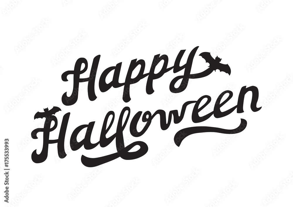 Scary Hand Drawn Lettering Happy Halloween Isolated on White Background. Black Logo Vector Illustration for Poster, Greeting Card, Logotype.