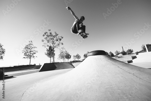 Skateboard ollie transfer in Skatepark photo