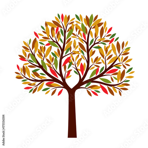 Naklejka Jesienne drzewo z kolorem liści. Ilustracja wektorowa.