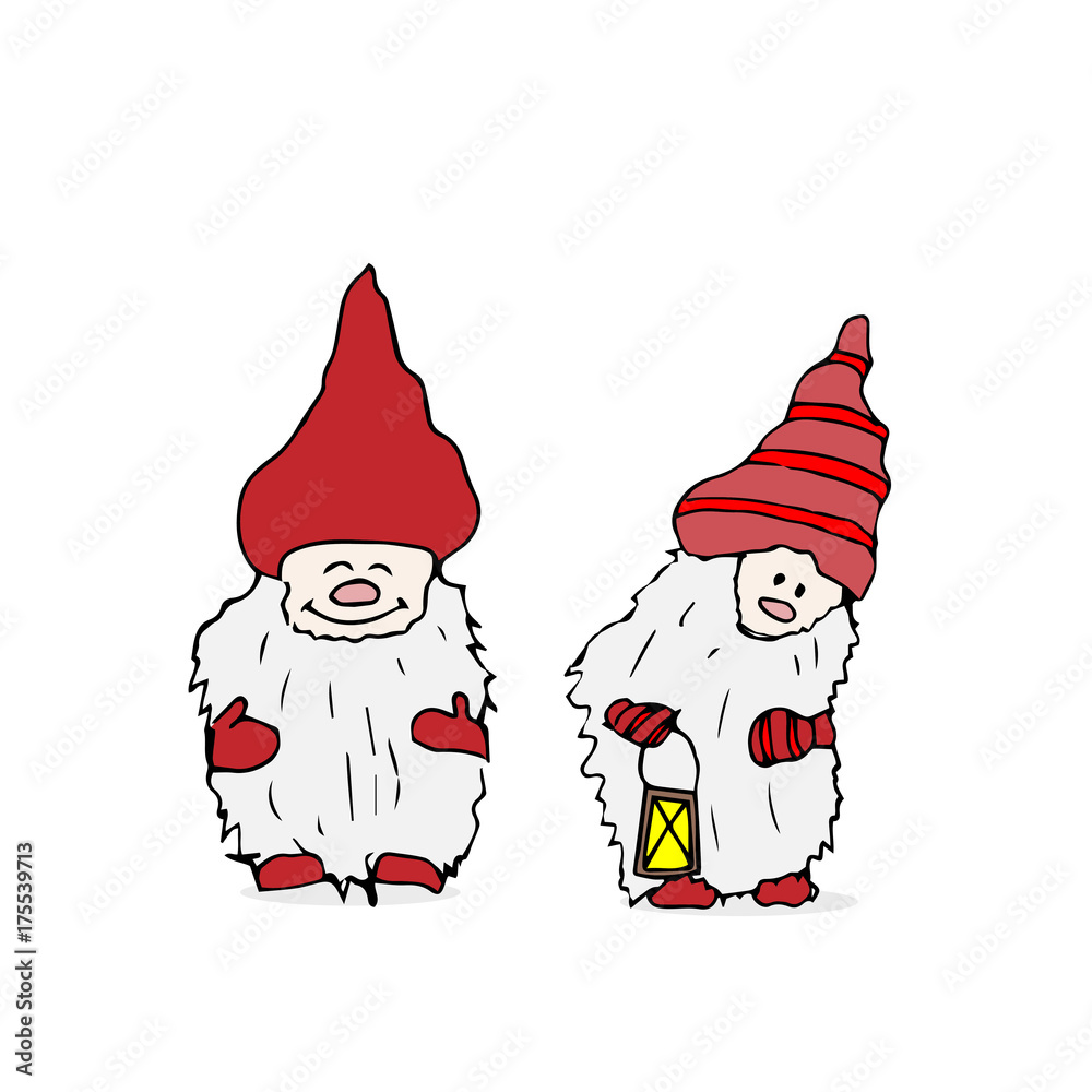 Outline set of Trolls gnomes with beards and long hats. Funny characters for Christmas. Vector illustration Outline set of Trolls gnomes with beards and long hats. Funny characters for Christmas. Vector illustration