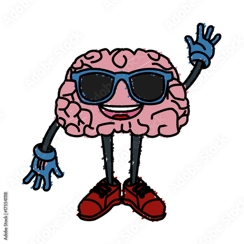 Cute brain teaching cartoon icon vector illustration graphic design