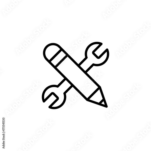 wrench with pencil line black icon
