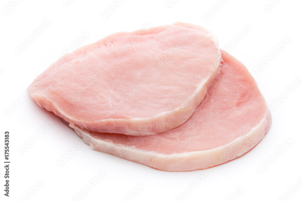 Fresh raw beef steak isolated on white background, top view. Fresh raw beef steak isolated on white background, top view.
