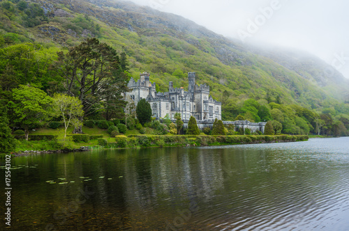 Historic Kylemore Abbey in the mist, County Galway