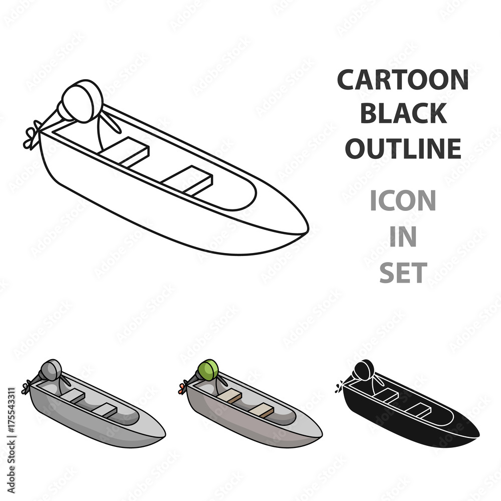 Small metal boat with motor for fishing.Boat for river or lake fishing.Ship  and water transport single icon in cartoon style vector symbol stock  illustration. Stock Vector