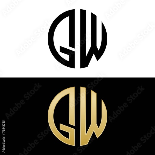 qw initial logo circle shape vector black and gold photo