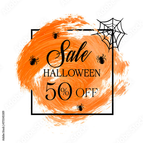 Halloween Sale 40% off sign over watercolor art brush stroke paint abstract background vector illustration. Perfect acrylic design for a shop and sale banners.
