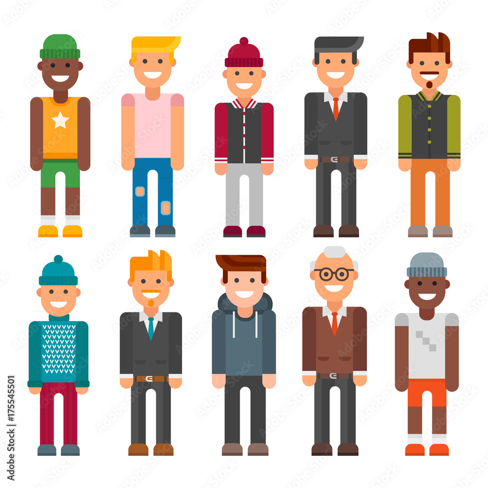 Group of men portrait different nationality friendship character team happy people young guy person vector illustration. Group of men portrait different nationality friendship character team happy people young guy person vector illustration.