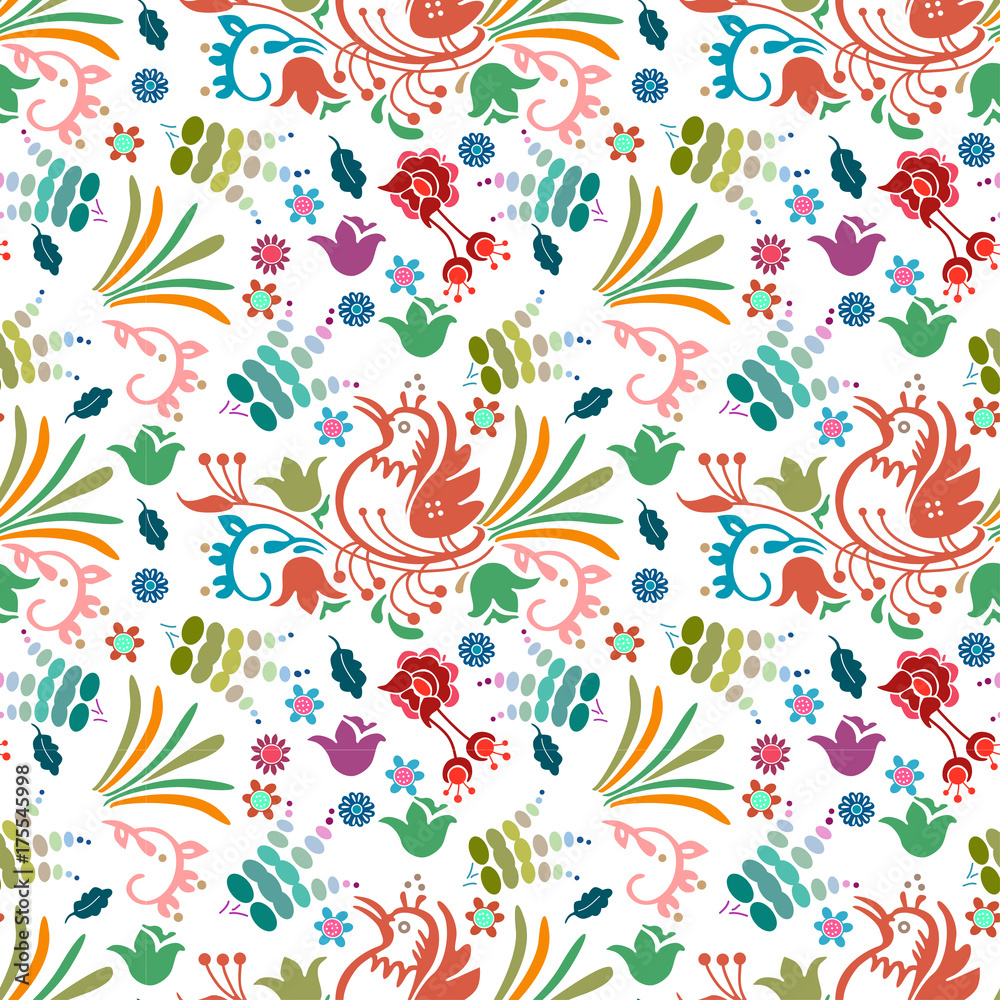 beautiful bird floral colorful pattern background hand drawn