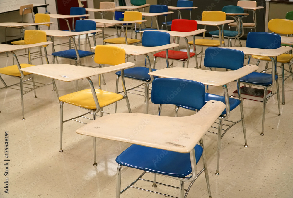 Close up on tables and chairs in the classroom