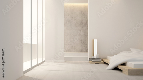 bedroom and living area in hotel or apartment - clean design - Interior design - 3D Rendering