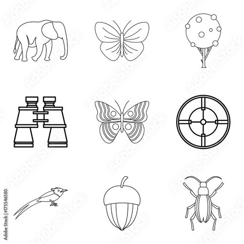 Natural philosopher icons set, outline style