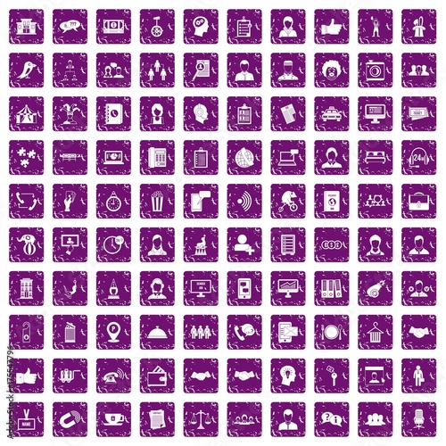 100 coherence icons set grunge purple