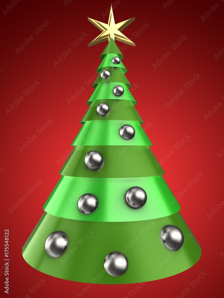 3d Christmas tree over red 3d Christmas tree over red