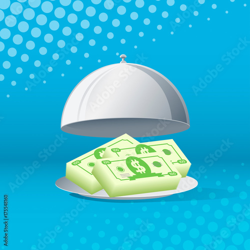 dish with money, bank credit and financial assistance