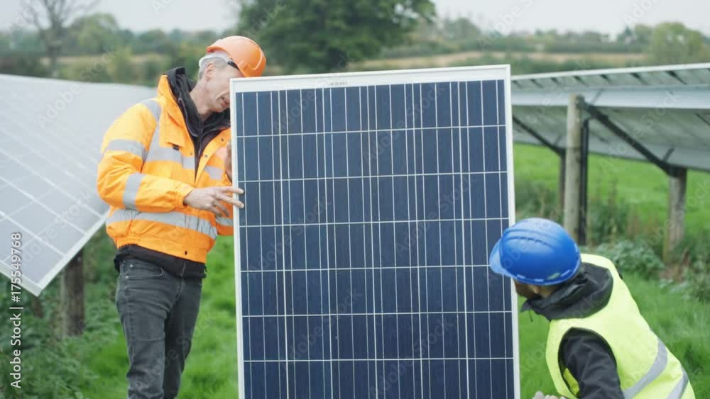 custom made wallpaper toronto digital Technicians working at solar energy plant, removing a panel for inspection