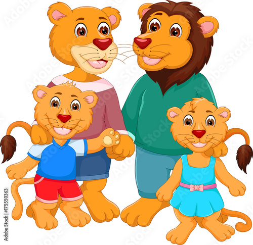 happy family of lion cartoon photo