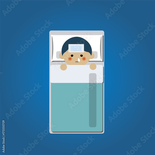 Sick boy Lying in bed