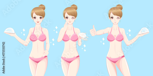 woman take silicone breast implant